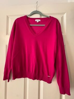 Calvin Klein Women's V-Neck Sweater in Hot Pink